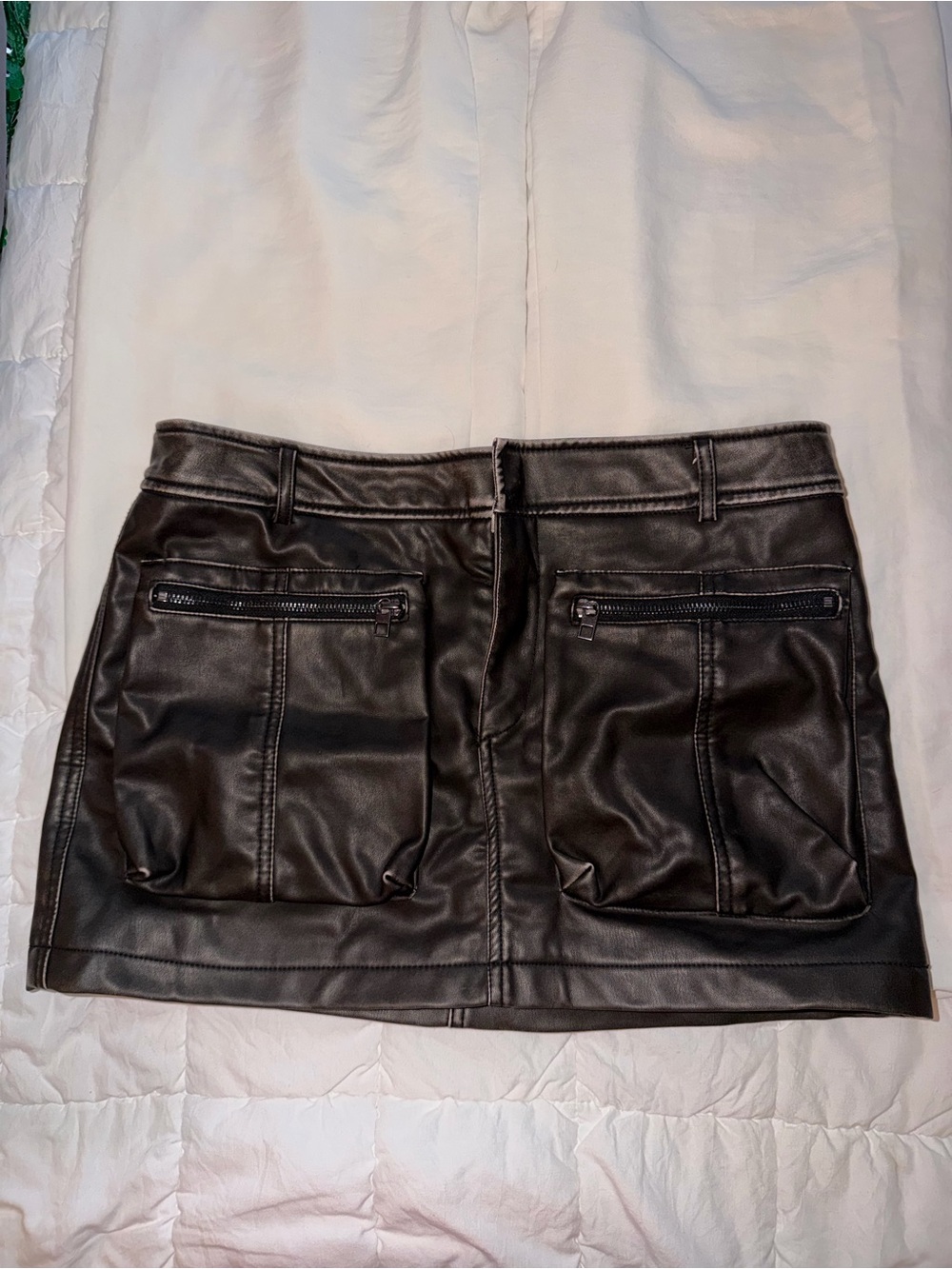 Zara Black Faux-Leather Mini Skirt with Front Zip Pockets